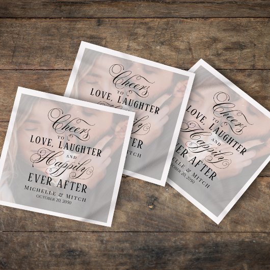 Serviette En Papier Typographie photo Mariage noir et blanc