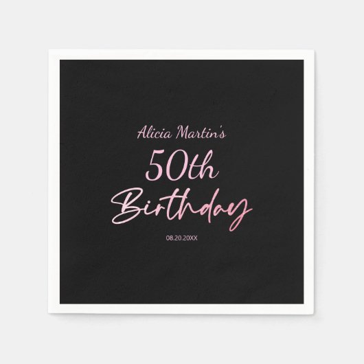 Serviette En Papier Typographie rose moderne et minimale Anniversaire  (Devant)