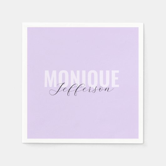 Serviette En Papier Typographie & Script Lilac Lavender Monogramme (Devant)