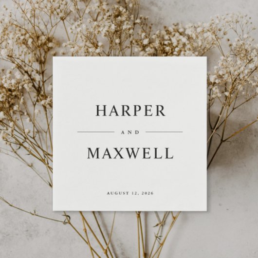 Serviette En Papier Typographie simple Mariage noir et blanc