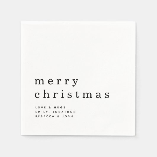 Serviette En Papier Typographie simple noir et blanc Joyeux Noël (Devant)