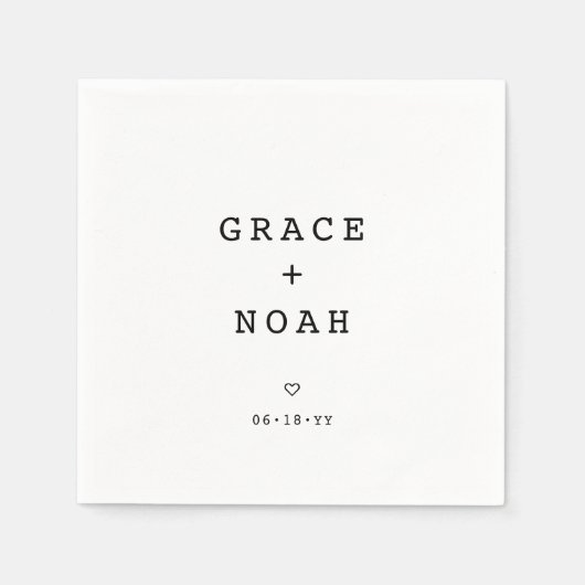 Serviette En Papier Typographie simple Noms Mariage moderne (Devant)