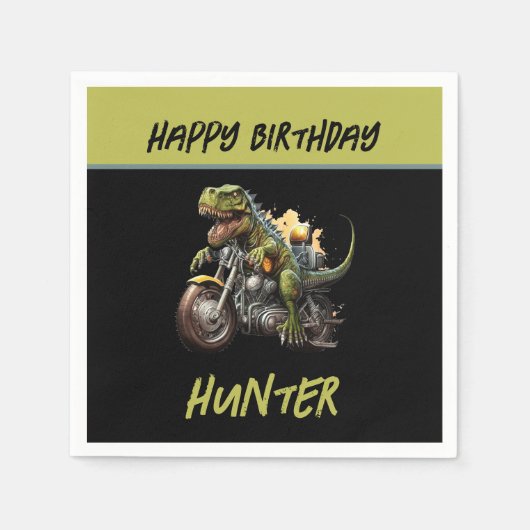 Serviette En Papier Tyrannosaurus Rex Dinosaur Moto Anniversaire (Devant)