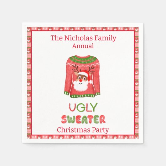 Serviette En Papier Ugly Sweater Funny Reindeer Christmas Party (Devant)