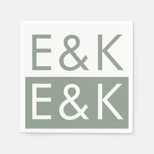 Serviette En Papier Ultra moderne Gras Sage Vert Monogramme Simple (Devant)