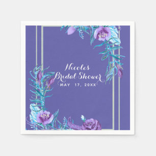 Serviette En Papier Ultra Violet Pourpre & Aqua Floral Chic