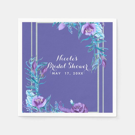 Serviette En Papier Ultra violet violet & Aqua Floral Chic (Devant)