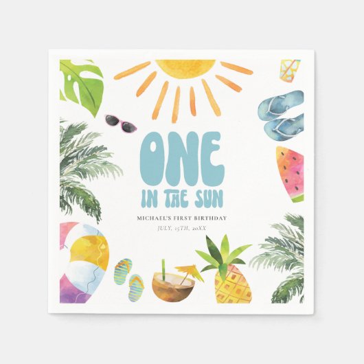 Serviette En Papier Un à la fête d'anniversaire de la piscine solaire (Devant)