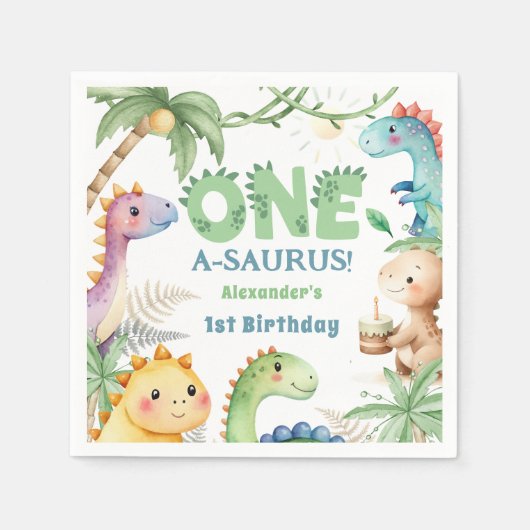Serviette En Papier Un A-Saurus Boy Dinosaur 1er anniversaire (Devant)