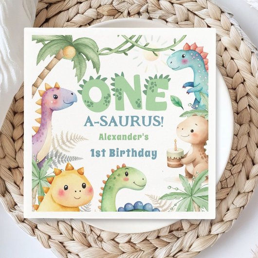 Serviette En Papier Un A-Saurus Boy Dinosaur 1er anniversaire