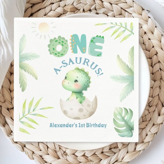 Serviette En Papier Un A-Saurus Cute Dino Boy Dinosaur 1er anniversair