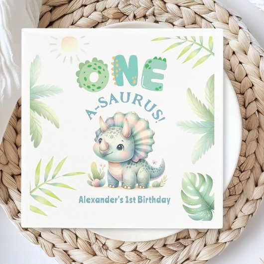 Serviette En Papier Un A-Saurus Triceratops Dinosaur 1er anniversaire
