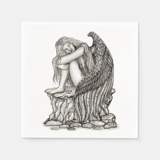 Serviette En Papier Un ange endormi sur la pierre (Devant)