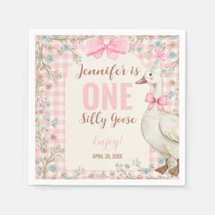 Serviette En Papier Un anniversaire de Goose Silly rose à carreaux