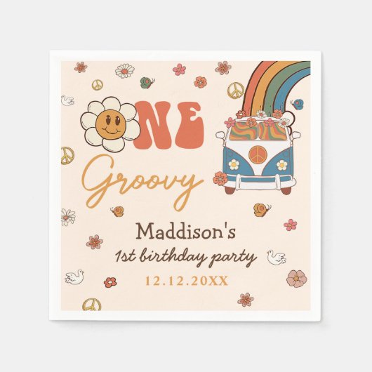 Serviette En Papier Un Arc-en-ciel rétro Super 1er anniversaire (Devant)