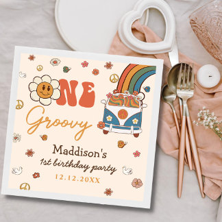 Serviette En Papier Un Arc-en-ciel rétro Super 1er anniversaire