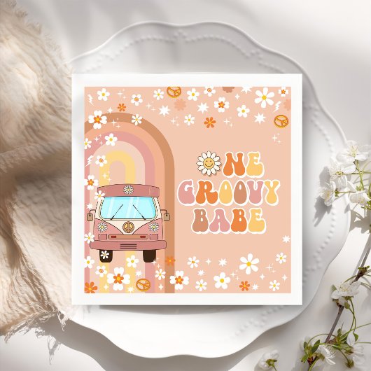 Serviette En Papier Un Babe Retro Super Arc-en-ciel 1er anniversaire