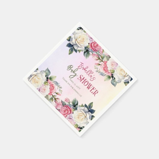 Serviette En Papier Un Baby shower Floral Petite Fille Rose (Coin)