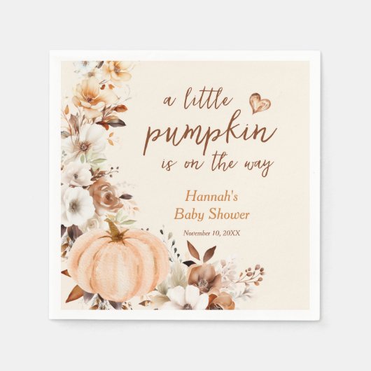 Serviette En Papier Un Baby shower Floral Un Peu Citrouille (Devant)