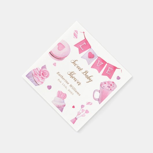 Serviette En Papier Un Baby shower rose Un Peu Chéri (Coin)
