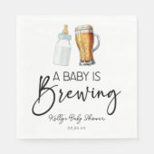 Serviette En Papier Un Bébé Brasse Une Bouteille Baby shower De Verre  (Devant)
