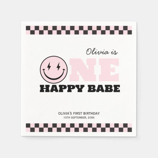 Serviette En Papier Un Bébé Joyeux Rétro Fille Anniversaire (Devant)