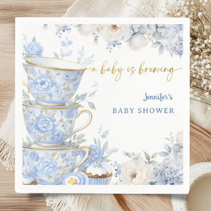 Serviette En Papier Un bébé prépare du thé Baby Shower Garçon Bleu & O