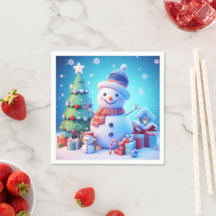 Serviette En Papier Un bonjour de Noël de Snowman