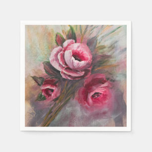 Serviette En Papier un Bouquet de Roses Roses Peinture réalisée en Acr