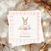 Serviette En Papier Un Bunny Pastel Printemps rose En vichy 1er Annive