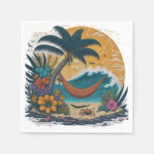 Serviette En Papier un cadre tranquille de plage de palmiers