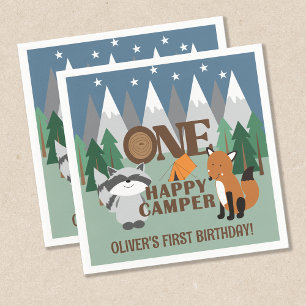 Serviette En Papier Un campeur heureux, joli animal de la forêt, cadea