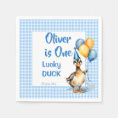 Serviette En Papier Un canard chanceux bleu en vichy anniversaire impr (Devant)