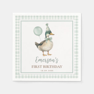 Serviette En Papier Un Chanceux Canard Sage Balloon Vert Anniversaire 