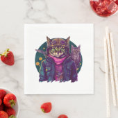 Serviette En Papier Un chat et un hibou (En situation)