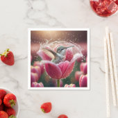 Serviette En Papier Un colibri se balançant dans une tulipe (En situation)