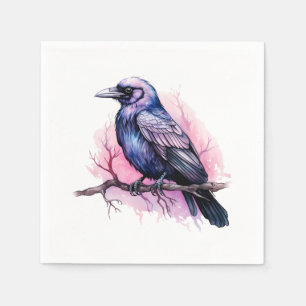 Serviette En Papier Un Corbeau noir sur une branche