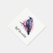 Serviette En Papier Un Corbeau noir sur une branche Illustration Hallo (Coin)