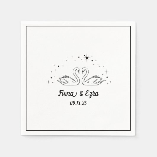 Serviette En Papier Un cygne romantique intemporel et des étoiles Mari (Devant)