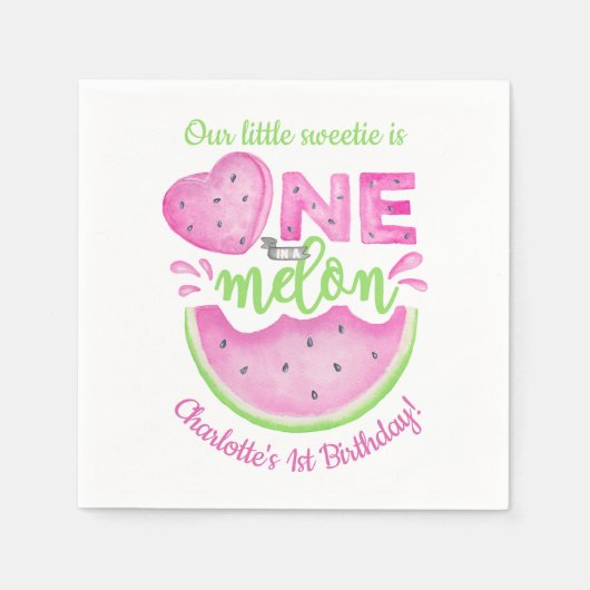 Serviette En Papier Un dans un Melon 1er anniversaire Watermelon Party (Devant)