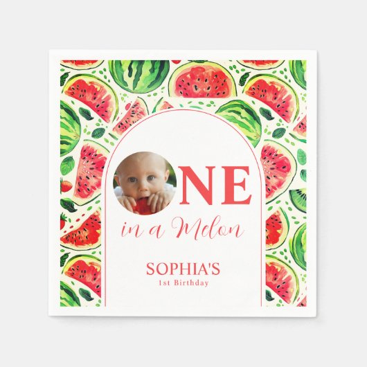 Serviette En Papier Un dans un melon photo premier anniversaire (Devant)