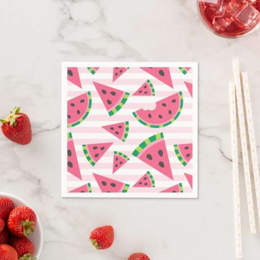 Serviette En Papier Un dans un Melon Watermelon Slices & Pink Stripes (En situation)