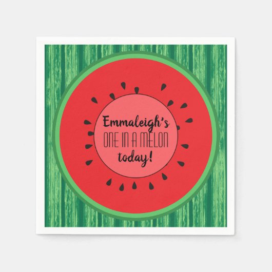 Serviette En Papier Un dans un Melon Watermelon Thème Anniversaire (Devant)