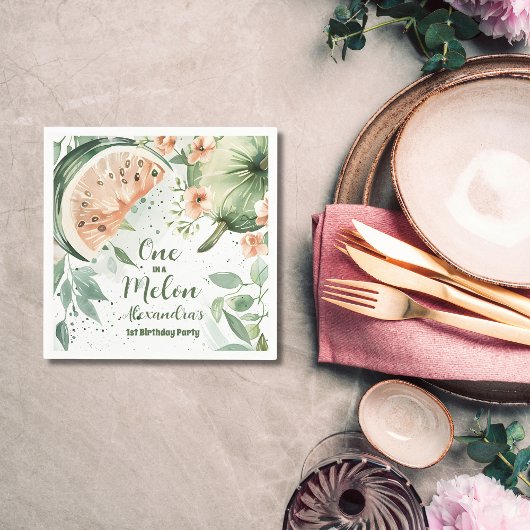 Serviette En Papier Un dans une pastèque Melon Aquarelle 1er Anniversa