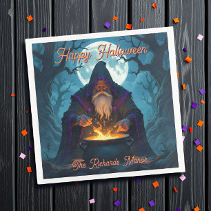 Serviette En Papier Un démoniste brasse une fête d'Halloween