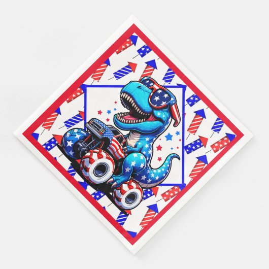 Serviette En Papier Un Dino Quart Juillet (Coin)