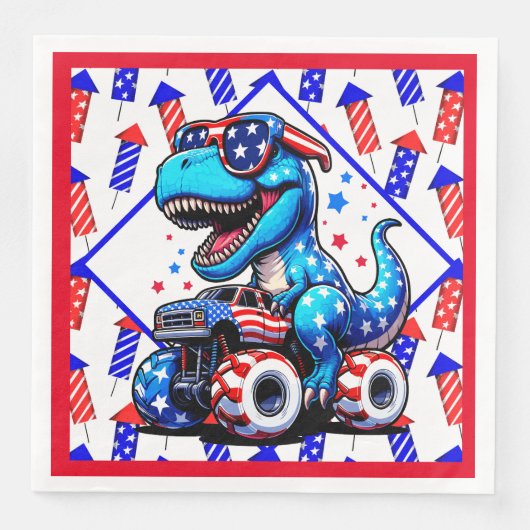 Serviette En Papier Un Dino Quart Juillet (Devant)