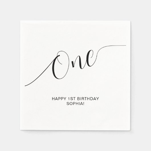 Serviette En Papier Un élégant script manuscrit 1er anniversaire (Devant)