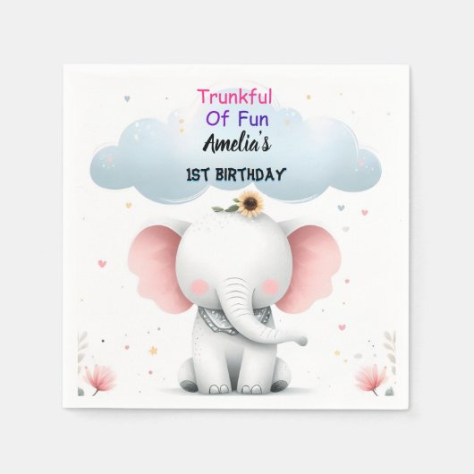Serviette En Papier Un éléphant blanc bois Anniversaire 1er anniversai (Devant)