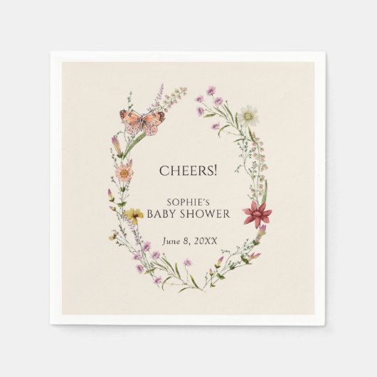 Serviette En Papier Un fleur sauvage Souhaite Un Baby shower En Fleur (Devant)